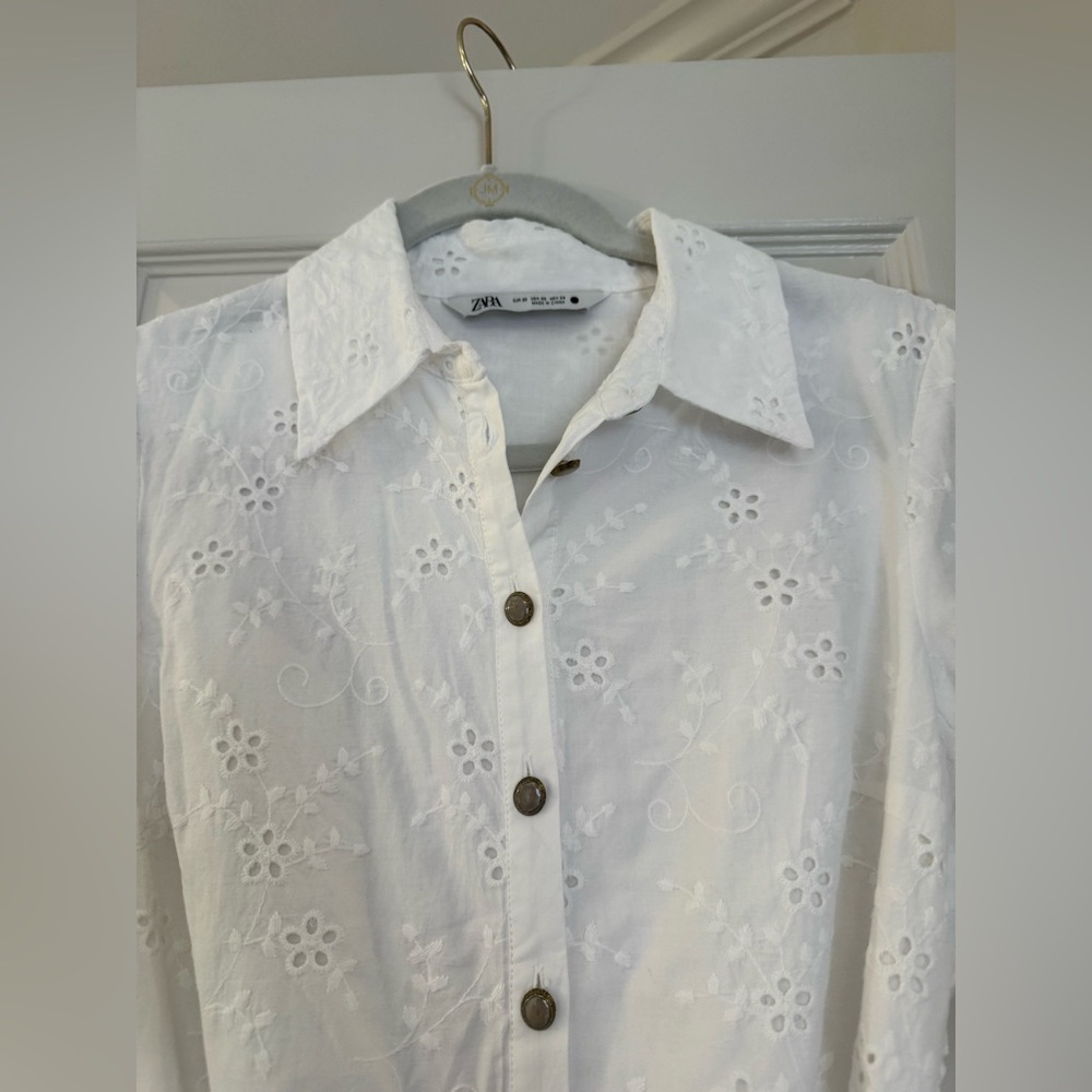 Zara White Long Sleeve Eyelet Dress - Picture 5 of 7